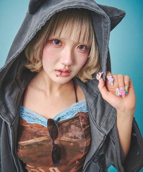GALFY（ガルフィー）の「GALFY-闇に染まりし反戦半パーカー（パーカー・メンズ・チャコール/ブラック/ホワイト・L/XL）」の5枚目の写真