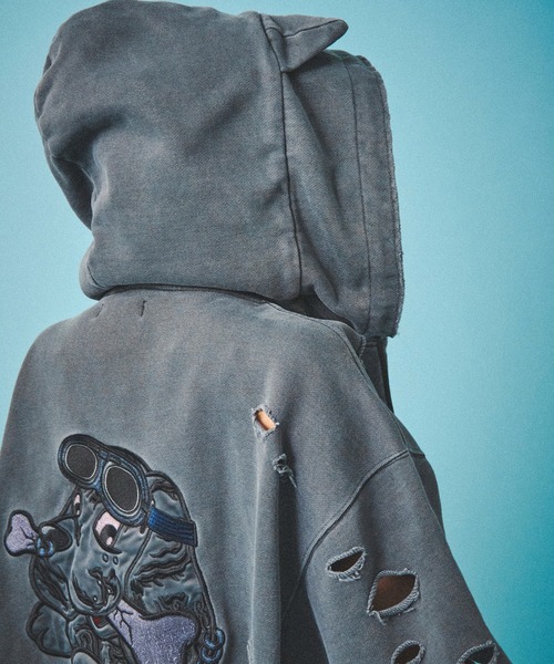 【GALFY】 ガルフィー 病みに染まりし反戦パーカー GALFY (ガルフィー) 病みに染まりし反戦半パーカー - Black