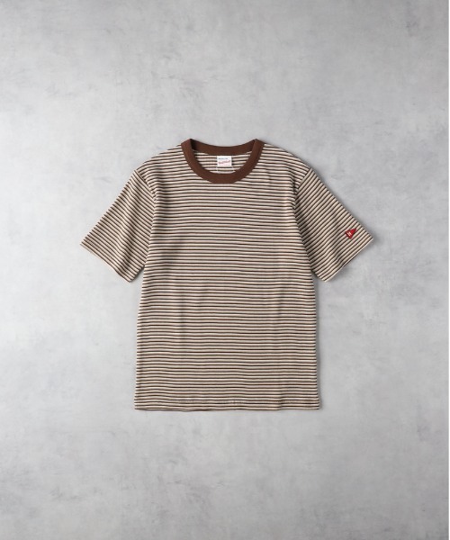 Right-on（ライトオン）の「Healthknit(ヘルスニット)【レディース】ボーダーワッフルＴシャツ（Tシャツ/カットソー・レディース・ブラウン/グリーン/ブルー・M/L）」の2枚目の写真