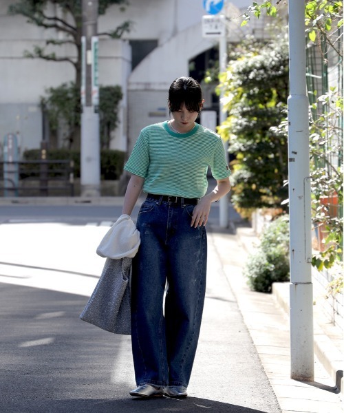 Right-on（ライトオン）の「Healthknit(ヘルスニット)【レディース】ボーダーワッフルＴシャツ（Tシャツ/カットソー・レディース・ブラウン/グリーン/ブルー・M/L）」の6枚目の写真