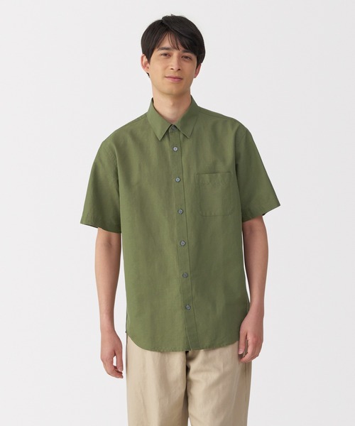 無印良品（ムジルシリョウヒン）の「紳士　ヘンプコットン半袖シャツ（シャツ/ブラウス・メンズ・スモーキーグリーン系/ネイビー/サンドベージュ/ホワイト・S/M/L/XL）」の3枚目の写真