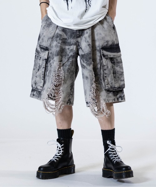 JOHN'S CLOSET（ジョンズクローゼット）の「【13】クラッシュカーゴショーツ（カーゴパンツ・メンズ・ブラック/グレー・LARGE/MEDIUM）」の2枚目の写真