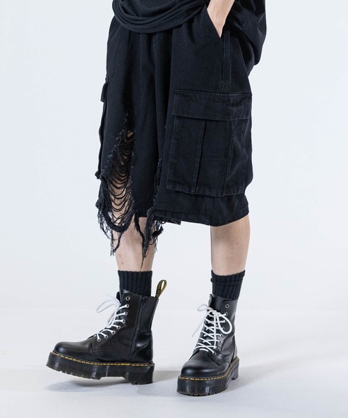 JOHN'S CLOSET（ジョンズクローゼット）の「【13】クラッシュカーゴショーツ（カーゴパンツ・メンズ・ブラック/グレー・LARGE/MEDIUM）」の4枚目の写真