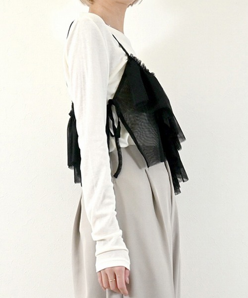 STYLEBLOCK（スタイルブロック）の「チュールアシメフリルビスチェ（シャツ/ブラウス・レディース・ブラック/ブルー/レッド/アイボリー/グレー・M）」の10枚目の写真