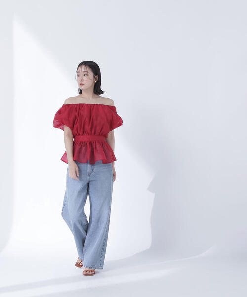 ブラウス シャツ 「美人百花掲載」シアーギャザーペプラムブラウス半袖 レディース 美人百花掲載】シアーギャザーペプラムブラウス | NATURAL