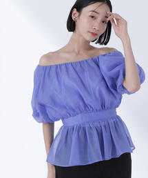 「NATURAL BEAUTY BASIC」 半袖ブラウス MEDIUM ブルー レディース NATURAL BEAUTY BASIC（ナチュラルビューティーベーシック