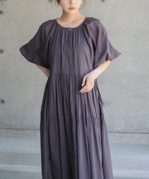 Bab(バブ)の「【S・Mサイズ展開】コットンボイルギャザーワンピース(ワンピース・レディース・チャコールグレー/アイボリー/ブルー・M/S)」の2枚目の写真