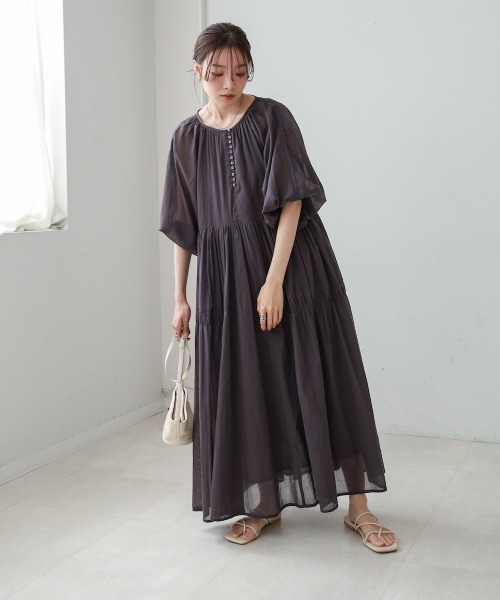 Bab(バブ)の「【S・Mサイズ展開】コットンボイルギャザーワンピース(ワンピース・レディース・チャコールグレー/アイボリー/ブルー・M/S)」の20枚目の写真