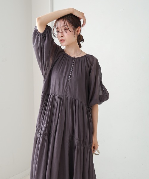 Bab(バブ)の「【S・Mサイズ展開】コットンボイルギャザーワンピース(ワンピース・レディース・チャコールグレー/アイボリー/ブルー・M/S)」の21枚目の写真