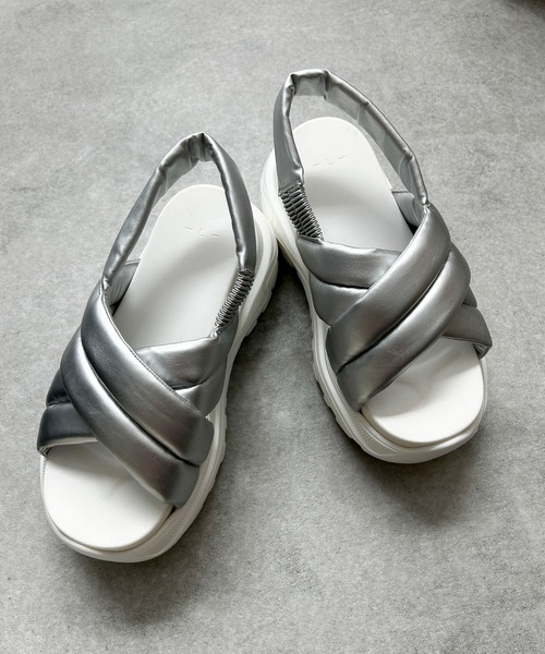 WEGO（ウィゴー）の「WEGO/パテッドクロス厚底サンダル（サンダル・レディース・ブラック/シルバー/オフホワイト・LARGE/MEDIUM）」の6枚目の写真