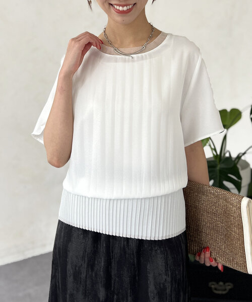 Chez toi（シェトワ）の「スリムプリーツ切替ブラウス（シャツ/ブラウス・レディース・ネイビー/オレンジ/オフホワイト・FREE）」の2枚目の写真