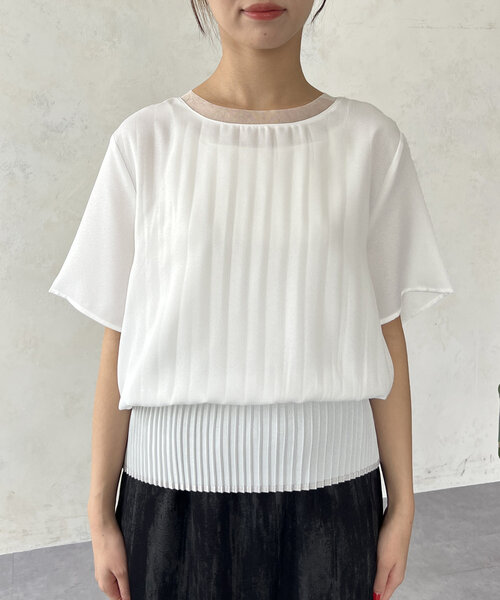 Chez toi（シェトワ）の「スリムプリーツ切替ブラウス（シャツ/ブラウス・レディース・ネイビー/オレンジ/オフホワイト・FREE）」の12枚目の写真