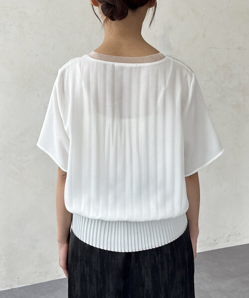 Chez toi（シェトワ）の「スリムプリーツ切替ブラウス（シャツ/ブラウス・レディース・ネイビー/オレンジ/オフホワイト・FREE）」の13枚目の写真