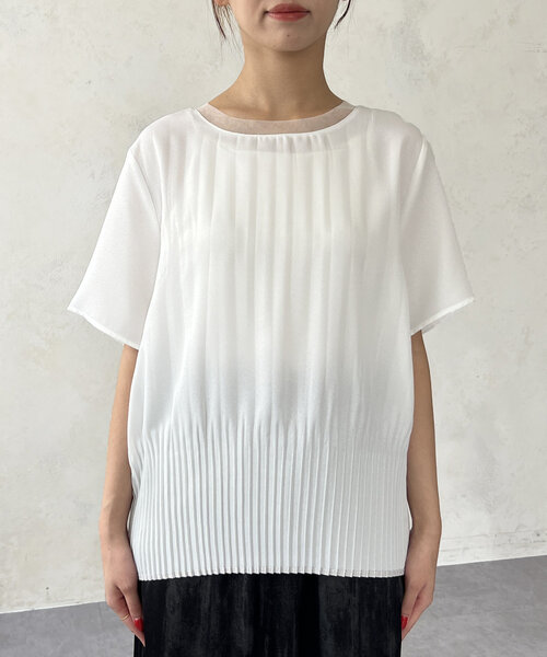 Chez toi（シェトワ）の「スリムプリーツ切替ブラウス（シャツ/ブラウス・レディース・ネイビー/オレンジ/オフホワイト・FREE）」の14枚目の写真