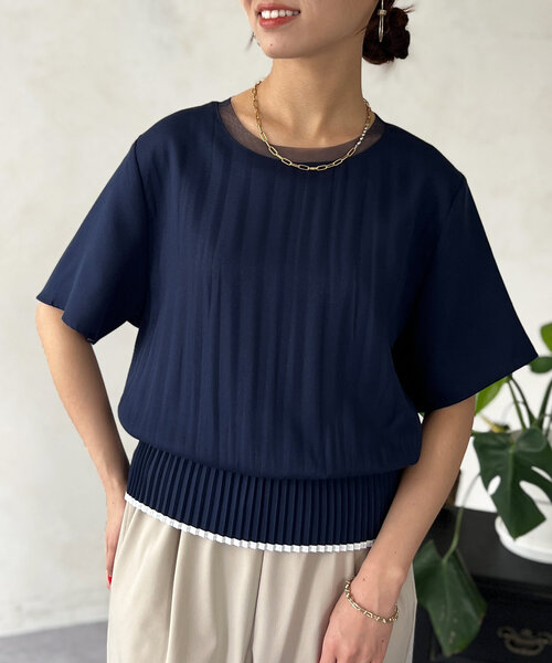 Chez toi（シェトワ）の「スリムプリーツ切替ブラウス（シャツ/ブラウス・レディース・ネイビー/オレンジ/オフホワイト・FREE）」の21枚目の写真