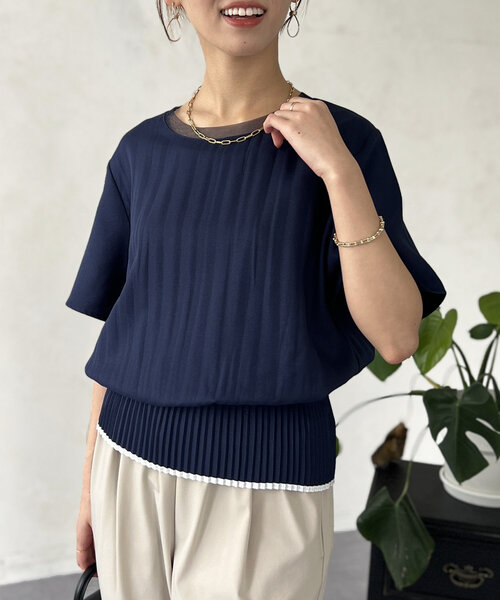 Chez toi（シェトワ）の「スリムプリーツ切替ブラウス（シャツ/ブラウス・レディース・ネイビー/オレンジ/オフホワイト・FREE）」の22枚目の写真