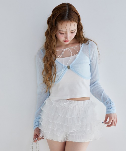 one after another NICE CLAUP（ワンアフターアナザーナイスクラップ）の「【moon light marine collection】バックリボンボレロセット（アンサンブル・レディース・サックスブルー/ミント/ラベンダー・FREE）」の2枚目の写真