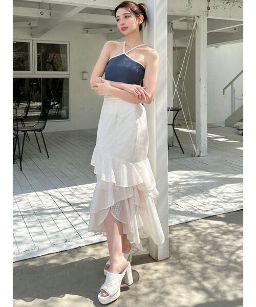 RESEXXY（リゼクシー）の「アメスリクロップドニットトップス（キャミソール・レディース・ブルー/アイボリー/ブラック・FREE）」の8枚目の写真