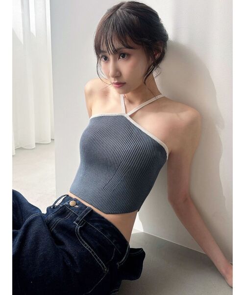 RESEXXY（リゼクシー）の「アメスリクロップドニットトップス（キャミソール・レディース・ブルー/アイボリー/ブラック・FREE）」の18枚目の写真