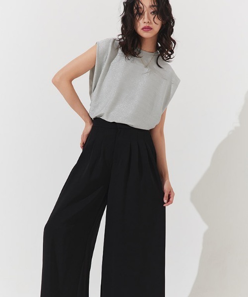 ECLAM(クラム)の「タックデザインワイドパンツ(その他パンツ・レディース・ライトベージュ/ブラック/ホワイト・S/M)」の8枚目の写真