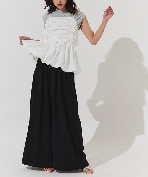 ECLAM(クラム)の「タックデザインワイドパンツ(その他パンツ・レディース・ライトベージュ/ブラック/ホワイト・S/M)」の14枚目の写真