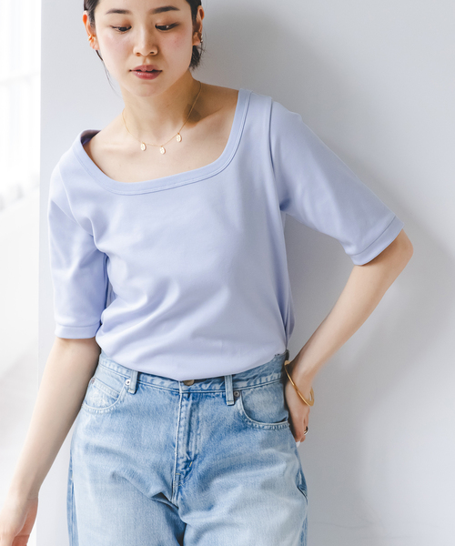 追加》スビンコットンソフトスクエアーネックTシャツ 2（Tシャツ