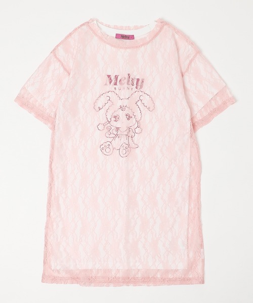 URBAN CHERRY(アーバンチェリー)の「【MELTY BUNNY/メルティバニー】レースワンピース+メルバ二プリントワンピース(Tシャツ/カットソー・キッズ・ピンク/ブルー/ホワイト・S/XS/M)」の5枚目の写真