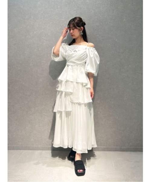 AND COUTURE（アンドクチュール）の「プリーツイレヘムティアードスカート（スカート・レディース・ブラック/オフホワイト・FREE）」の14枚目の写真