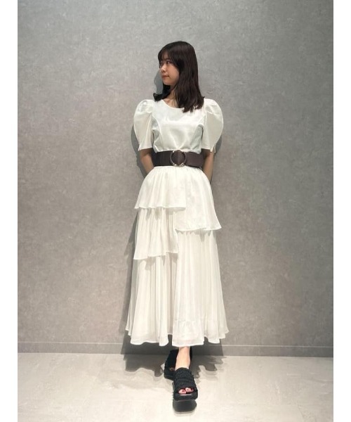 AND COUTURE（アンドクチュール）の「プリーツイレヘムティアードスカート（スカート・レディース・ブラック/オフホワイト・FREE）」の15枚目の写真