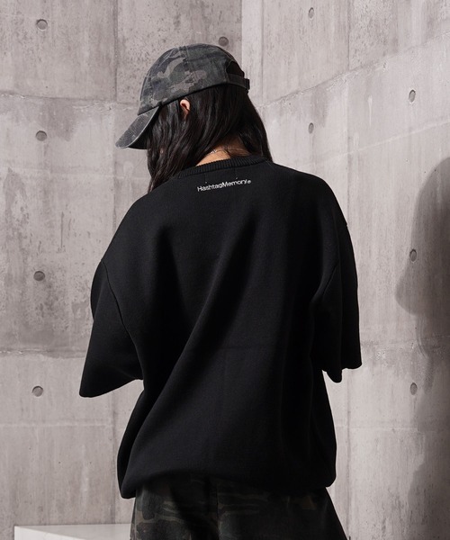 MEMORY】ミラノリブ ボーンハート オーバーサイズ 半袖 ニット / Milan