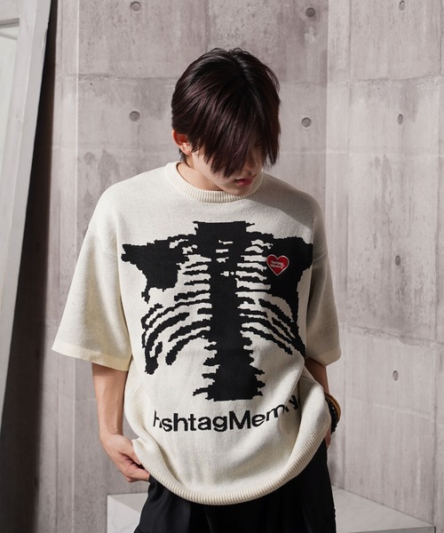 #MEMORY(メモリー)の「【MEMORY】ミラノリブ ボーンハート オーバーサイズ 半袖 ニット / Milan Rib Bone Heart Oversized Short Sleeve Knit(ニット/セーター・メンズ・アイボリー/ブラック・FREE)」の11枚目の写真