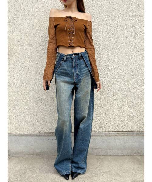 EVRIS（エヴリス）の「レースコンビオフショルトップス（Tシャツ/カットソー・レディース・ホワイト/ブラウン/ブラック・FREE）」の14枚目の写真