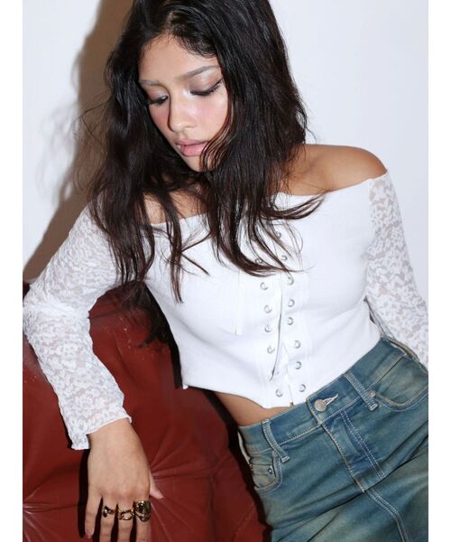 EVRIS（エヴリス）の「レースコンビオフショルトップス（Tシャツ/カットソー・レディース・ホワイト/ブラウン/ブラック・FREE）」の15枚目の写真