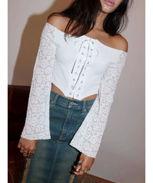 EVRIS（エヴリス）の「レースコンビオフショルトップス（Tシャツ/カットソー・レディース・ホワイト/ブラウン/ブラック・FREE）」の16枚目の写真