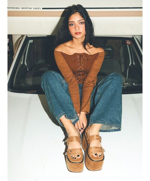 EVRIS（エヴリス）の「レースコンビオフショルトップス（Tシャツ/カットソー・レディース・ホワイト/ブラウン/ブラック・FREE）」の21枚目の写真