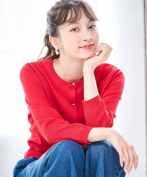 オレンジぺコアルベロベロ七分袖カーディガン 総レースニット・7分袖カーディガン/40代50代からのレディース