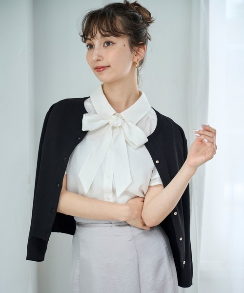 31 Sons de mode（トランテアン　ソン　ドゥ　モード）の「ベーシック七分袖カーディガン（カーディガン/ボレロ・レディース・ブラック/ホワイト/レッド/グリーン・ﾌﾘ-）」の9枚目の写真