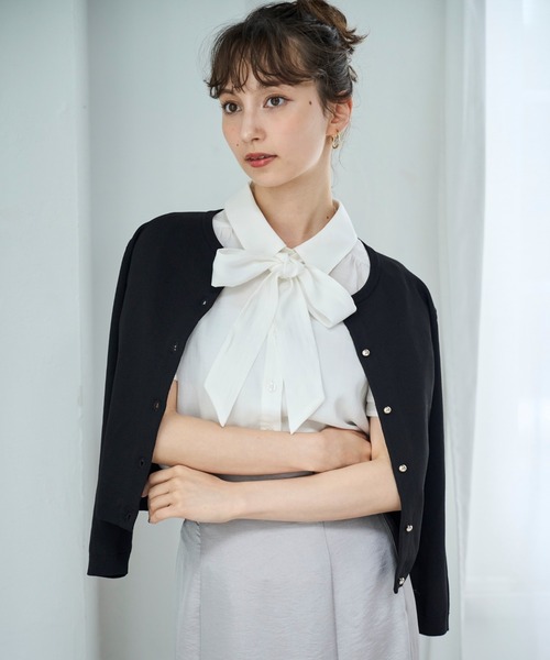 31 Sons de mode（トランテアン　ソン　ドゥ　モード）の「ベーシック七分袖カーディガン（カーディガン/ボレロ・レディース・ブラック/ホワイト/レッド/グリーン・ﾌﾘ-）」の10枚目の写真