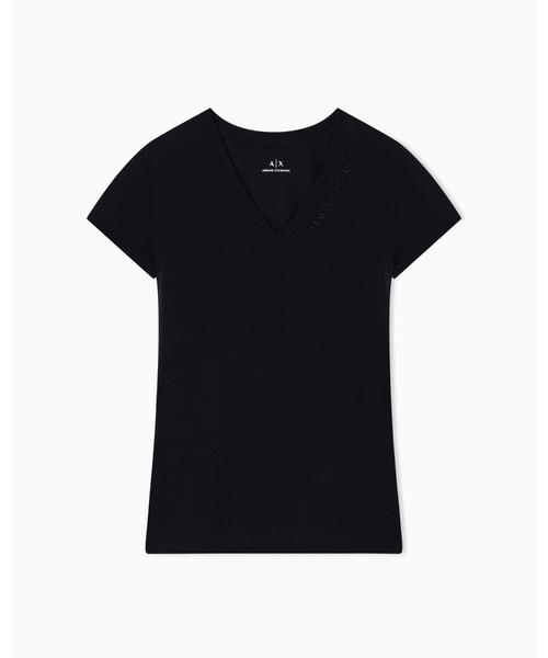 定価高　EMPORIO ARMANI　キラキラストーンロゴ　Vネック　Tシャツ ラインストーンシャイニーロゴ 半袖クルーネックTシャツ