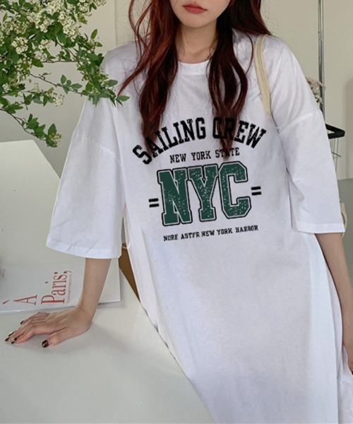 maison de LATIR(メゾンドラティール)の「夏服シンプルロゴで着やすい。大人カジュアルTシャツ半袖ワンピース(ワンピース・レディース・ブルー/グレー/グリーン/ホワイト・FREE)」の5枚目の写真