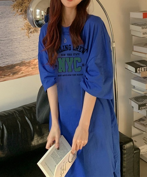maison de LATIR(メゾンドラティール)の「夏服シンプルロゴで着やすい。大人カジュアルTシャツ半袖ワンピース(ワンピース・レディース・ブルー/グレー/グリーン/ホワイト・FREE)」の10枚目の写真