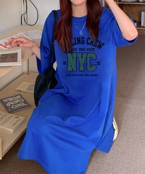 maison de LATIR(メゾンドラティール)の「夏服シンプルロゴで着やすい。大人カジュアルTシャツ半袖ワンピース(ワンピース・レディース・ブルー/グレー/グリーン/ホワイト・FREE)」の12枚目の写真