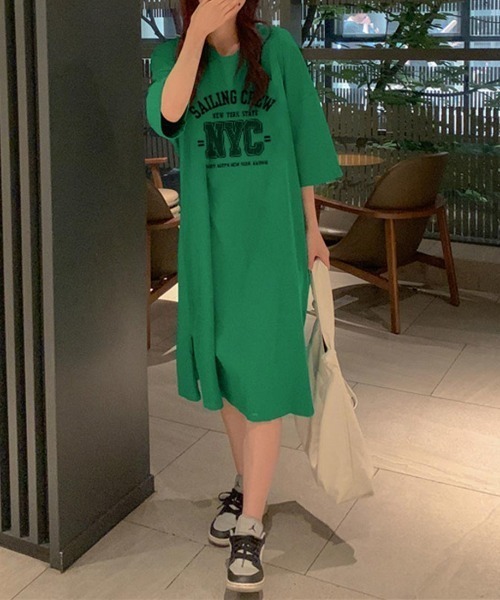 maison de LATIR(メゾンドラティール)の「夏服シンプルロゴで着やすい。大人カジュアルTシャツ半袖ワンピース(ワンピース・レディース・ブルー/グレー/グリーン/ホワイト・FREE)」の13枚目の写真