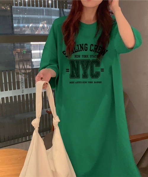 maison de LATIR(メゾンドラティール)の「夏服シンプルロゴで着やすい。大人カジュアルTシャツ半袖ワンピース(ワンピース・レディース・ブルー/グレー/グリーン/ホワイト・FREE)」の14枚目の写真