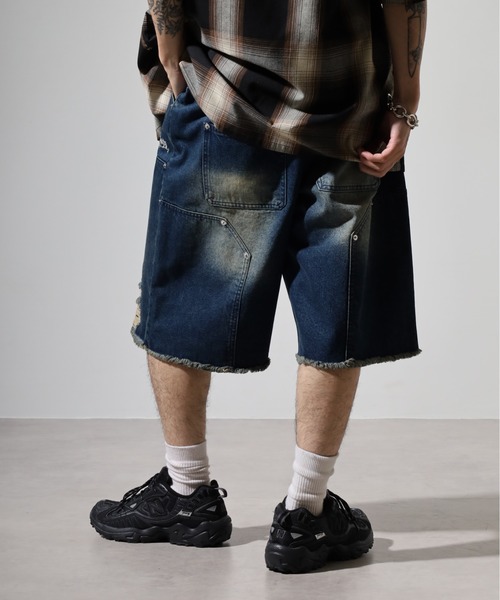 RE730(アールイーセブンサーティー)の「ダブルニーショートパンツ(デニムパンツ・メンズ・ブラック/ブルー・M/L)」の7枚目の写真