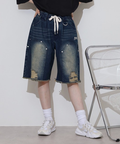 RE730(アールイーセブンサーティー)の「ダブルニーショートパンツ(デニムパンツ・メンズ・ブラック/ブルー・M/L)」の4枚目の写真
