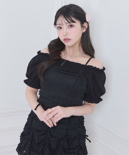 Honey Cinnamon(ハニーシナモン)の「レースキャミワンピトップスセット(ワンピース・レディース・ブラック/ホワイト・FREE)」の13枚目の写真