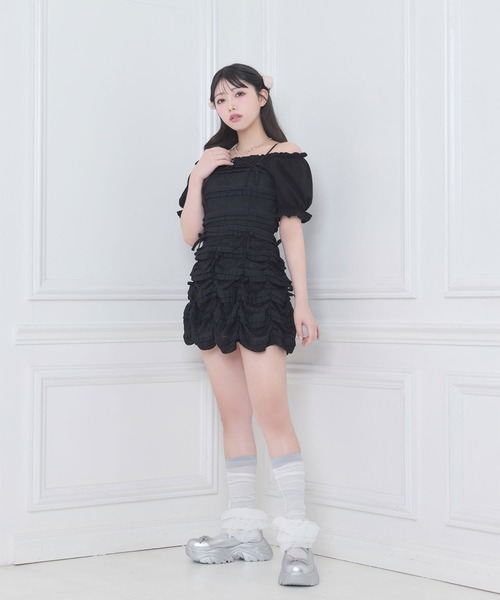 Honey Cinnamon(ハニーシナモン)の「レースキャミワンピトップスセット(ワンピース・レディース・ブラック/ホワイト・FREE)」の5枚目の写真