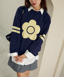 MARY QUANT | MARY QUANT × PUBLUX/マリークワント フラワーモチーフ 袖ライン スウェットライクニット　限定展開(ニット/セーター)