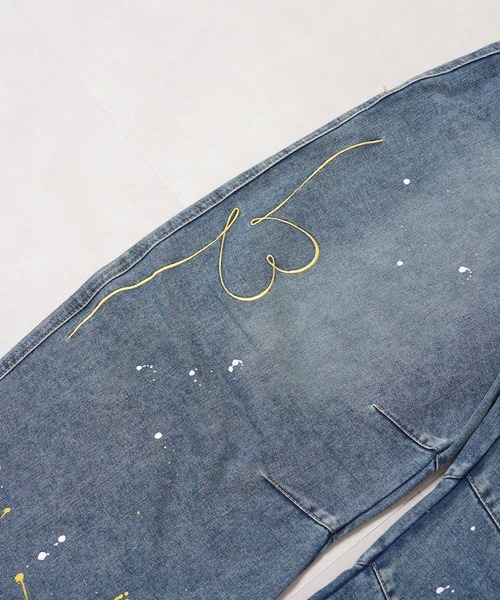 1111clothing(ワンフォークロージング)の「ハート刺繍 バレルレッグ ジーンズ / Heart Embroidery Barrel Leg Jeans(デニムパンツ・メンズ・ブルー/インディゴブルー・S/M/L/XL)」の16枚目の写真